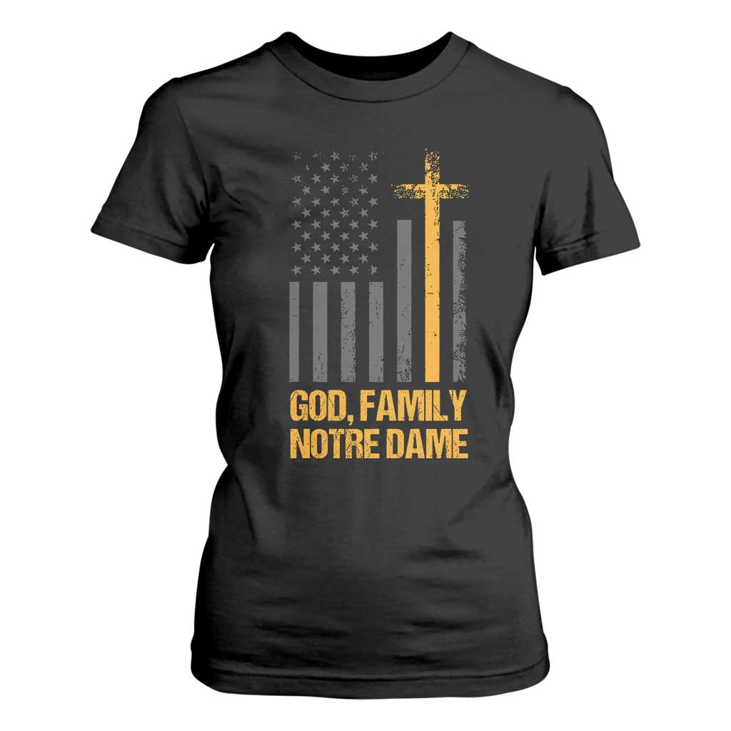 God First Family Second Then Notre Dame T Shirt For Women US Flag TS10 Black Print Your Wear