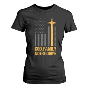 God First Family Second Then Notre Dame T Shirt For Women US Flag TS10 Black Print Your Wear