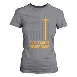 God First Family Second Then Notre Dame T Shirt For Women US Flag TS10 Charcoal Print Your Wear