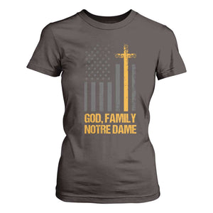 God First Family Second Then Notre Dame T Shirt For Women US Flag TS10 Dark Chocolate Print Your Wear