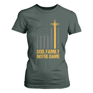 God First Family Second Then Notre Dame T Shirt For Women US Flag TS10 Dark Forest Green Print Your Wear