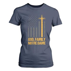 God First Family Second Then Notre Dame T Shirt For Women US Flag TS10 Navy Print Your Wear