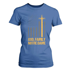 God First Family Second Then Notre Dame T Shirt For Women US Flag TS10 Royal Blue Print Your Wear