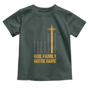 God First Family Second Then Notre Dame Toddler T Shirt US Flag TS10 Dark Forest Green Print Your Wear