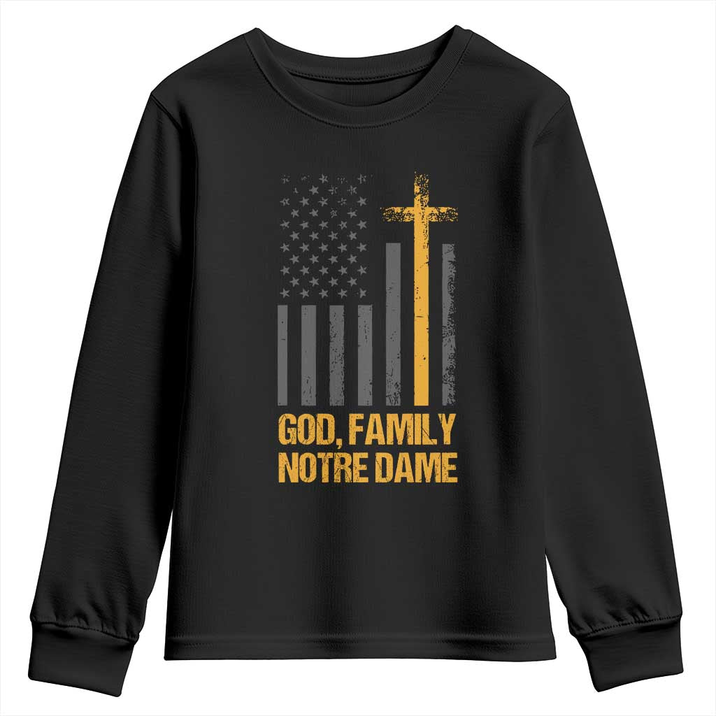 God First Family Second Then Notre Dame Youth Sweatshirt US Flag TS10 Black Print Your Wear