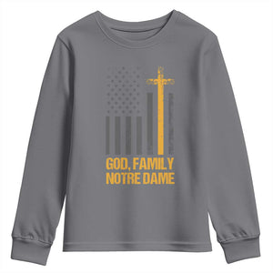 God First Family Second Then Notre Dame Youth Sweatshirt US Flag TS10 Charcoal Print Your Wear