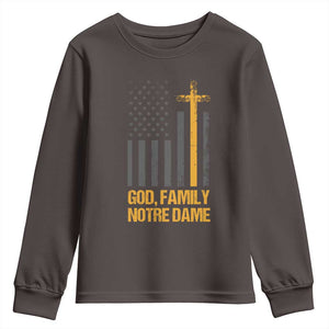 God First Family Second Then Notre Dame Youth Sweatshirt US Flag TS10 Dark Chocolate Print Your Wear