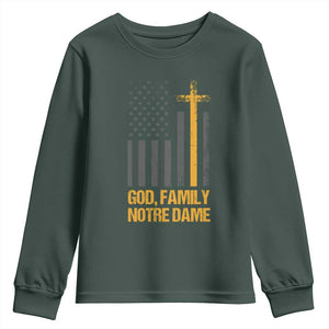 God First Family Second Then Notre Dame Youth Sweatshirt US Flag TS10 Dark Forest Green Print Your Wear