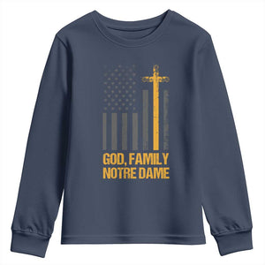 God First Family Second Then Notre Dame Youth Sweatshirt US Flag TS10 Navy Print Your Wear