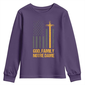 God First Family Second Then Notre Dame Youth Sweatshirt US Flag TS10 Purple Print Your Wear