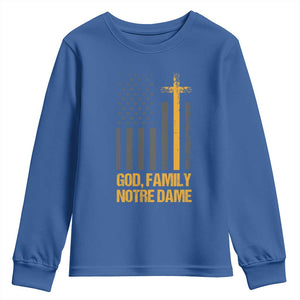 God First Family Second Then Notre Dame Youth Sweatshirt US Flag TS10 Royal Blue Print Your Wear