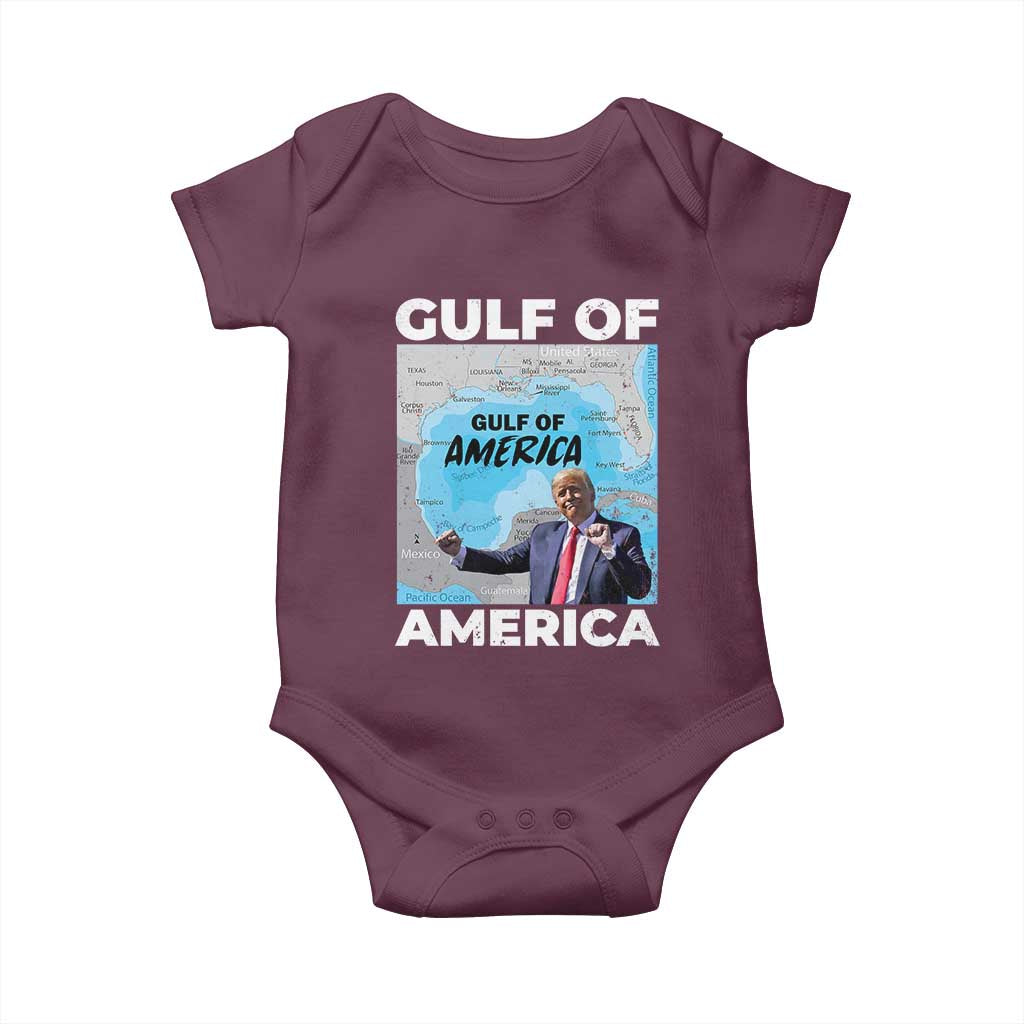 America's Gulf Mexico Baby Onesie Trump Dancing Funny Map TS10 Maroon Print Your Wear