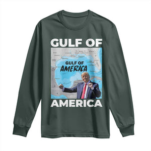 America's Gulf Mexico Long Sleeve Shirt Trump Dancing Funny Map TS10 Dark Forest Green Print Your Wear