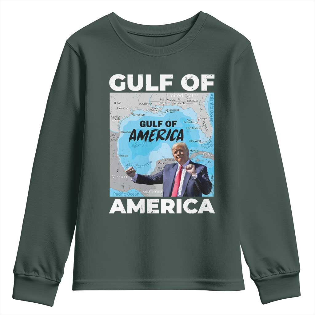 America's Gulf Mexico Youth Sweatshirt Trump Dancing Funny Map TS10 Dark Forest Green Print Your Wear