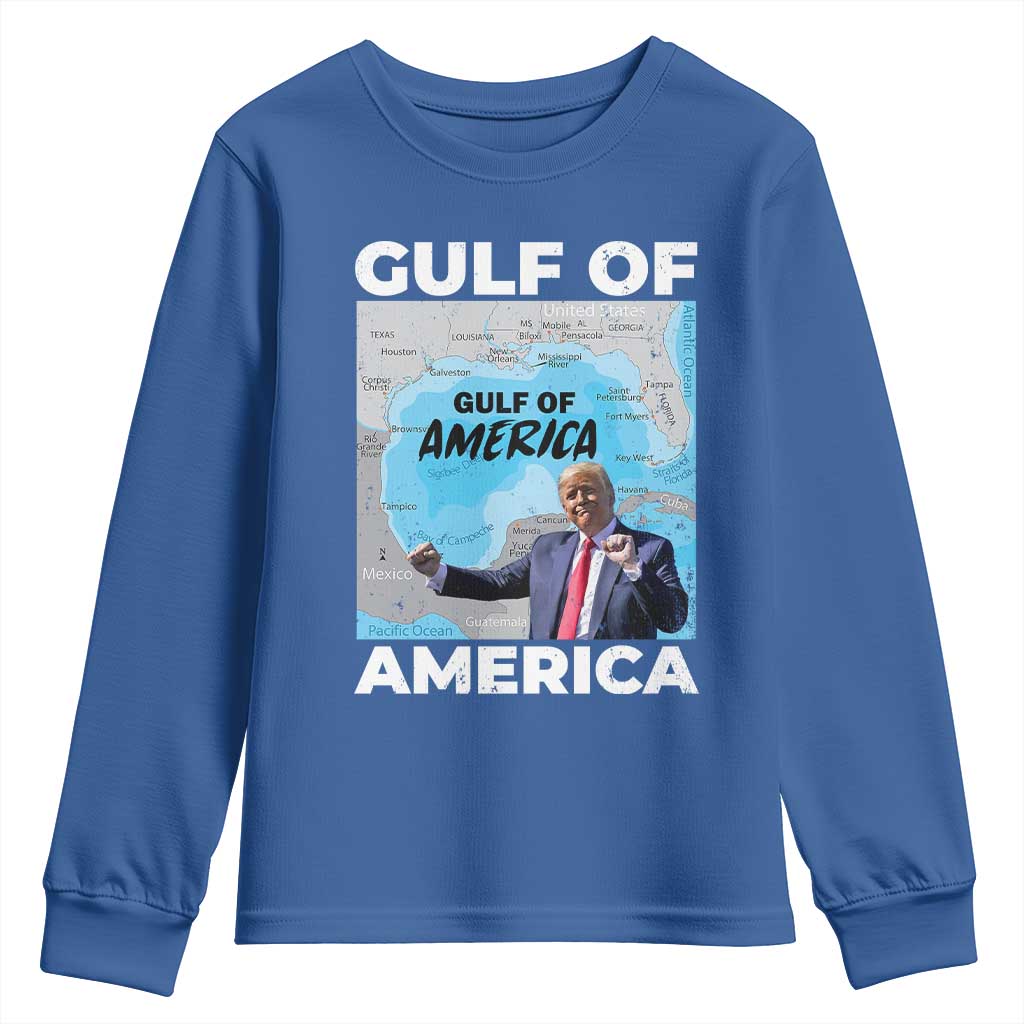 America's Gulf Mexico Youth Sweatshirt Trump Dancing Funny Map TS10 Royal Blue Print Your Wear