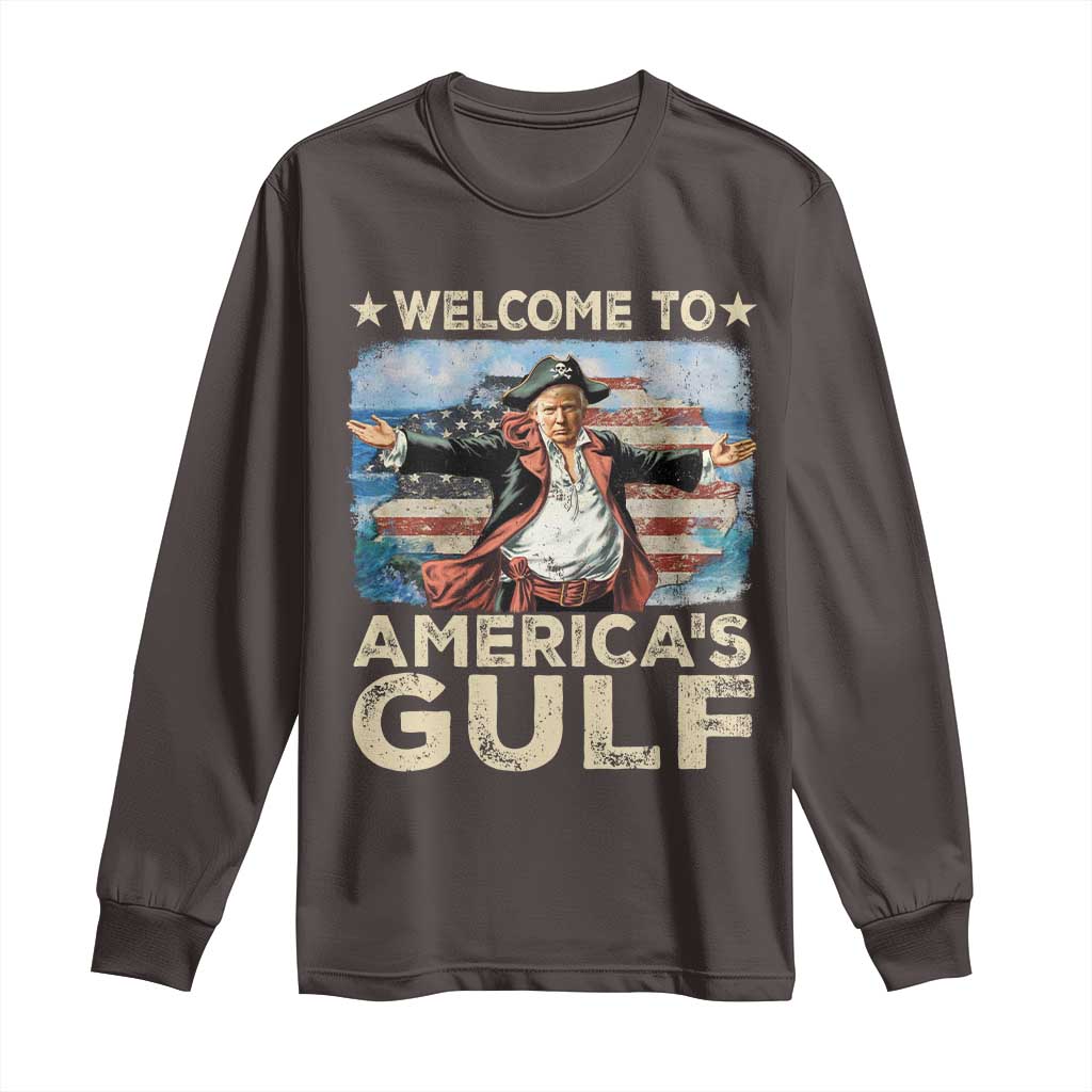America's Gulf Mexico Long Sleeve Shirt Presdent Trump Pirate TS10 Dark Chocolate Print Your Wear