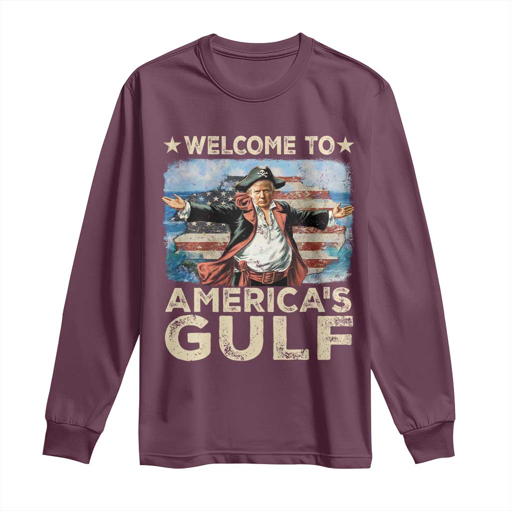America's Gulf Mexico Long Sleeve Shirt Presdent Trump Pirate TS10 Maroon Print Your Wear