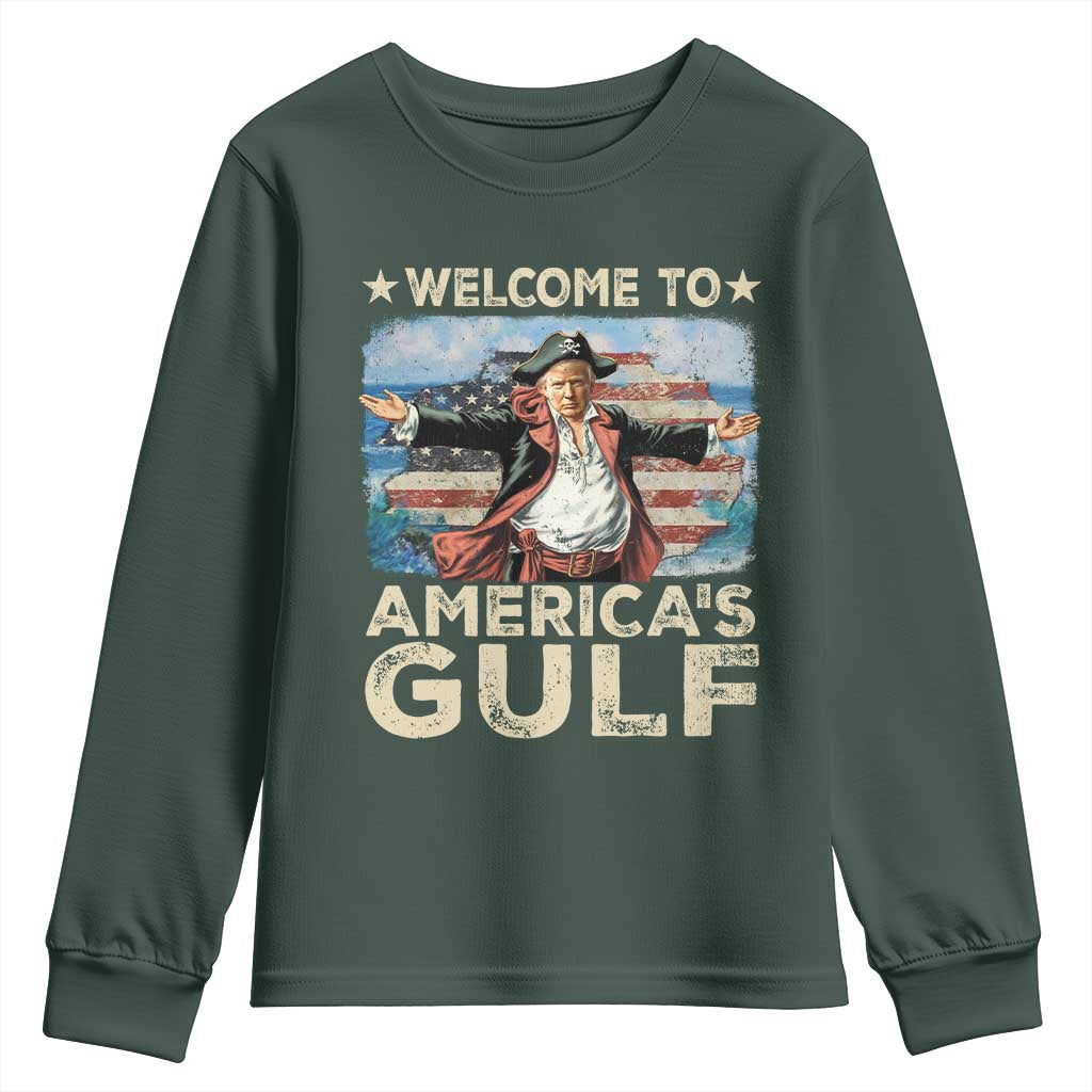 America's Gulf Mexico Youth Sweatshirt Presdent Trump Pirate TS10 Dark Forest Green Print Your Wear