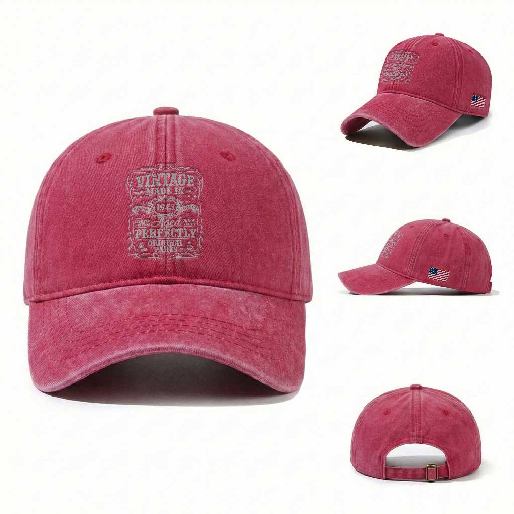 80th Birthday Gift Washed Cotton Baseball Cap Vintage Born 1945 Turning 80 Year Old TS10 Washed Cap Universal Fit Red Print Your Wear