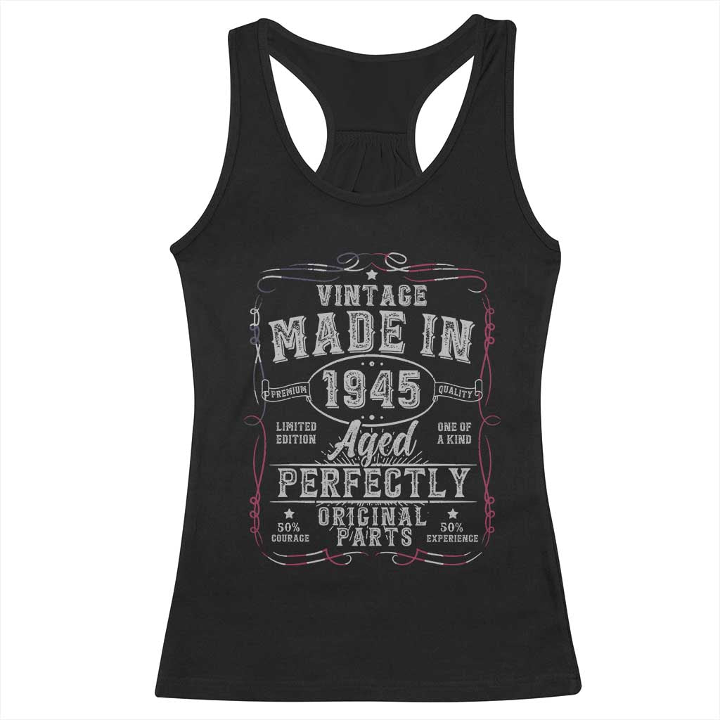 Vintage 1945 Racerback Tank Top Aged Perfectly 80th Birthday Gift American Flag TS10 Black Print Your Wear