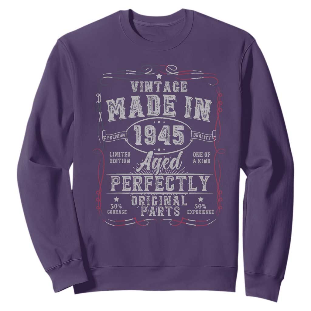 Vintage 1945 Sweatshirt Aged Perfectly 80th Birthday Gift American Flag TS10 Purple Print Your Wear