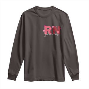 Personalized Registered Nurse Long Sleeve Shirt Custom Name Cute Nurse Gift Valentines Day Heart TS10 Dark Chocolate Print Your Wear