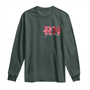 Personalized Registered Nurse Long Sleeve Shirt Custom Name Cute Nurse Gift Valentines Day Heart TS10 Dark Forest Green Print Your Wear