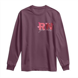 Personalized Registered Nurse Long Sleeve Shirt Custom Name Cute Nurse Gift Valentines Day Heart TS10 Maroon Print Your Wear