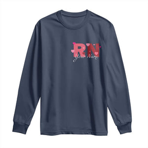 Personalized Registered Nurse Long Sleeve Shirt Custom Name Cute Nurse Gift Valentines Day Heart TS10 Navy Print Your Wear