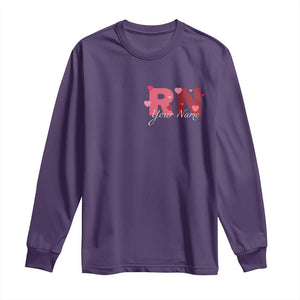 Personalized Registered Nurse Long Sleeve Shirt Custom Name Cute Nurse Gift Valentines Day Heart TS10 Purple Print Your Wear