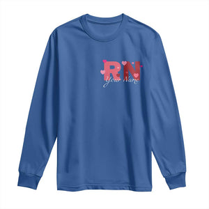 Personalized Registered Nurse Long Sleeve Shirt Custom Name Cute Nurse Gift Valentines Day Heart TS10 Royal Blue Print Your Wear