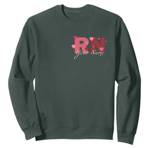 Personalized Registered Nurse Sweatshirt Custom Name Cute Nurse Gift Valentines Day Heart TS10 Dark Forest Green Print Your Wear