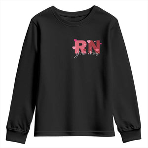 Personalized Registered Nurse Youth Sweatshirt Custom Name Cute Nurse Gift Valentines Day Heart TS10 Black Print Your Wear