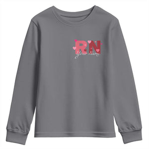 Personalized Registered Nurse Youth Sweatshirt Custom Name Cute Nurse Gift Valentines Day Heart TS10 Charcoal Print Your Wear