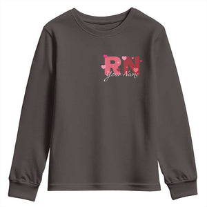 Personalized Registered Nurse Youth Sweatshirt Custom Name Cute Nurse Gift Valentines Day Heart TS10 Dark Chocolate Print Your Wear