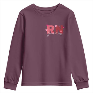 Personalized Registered Nurse Youth Sweatshirt Custom Name Cute Nurse Gift Valentines Day Heart TS10 Maroon Print Your Wear