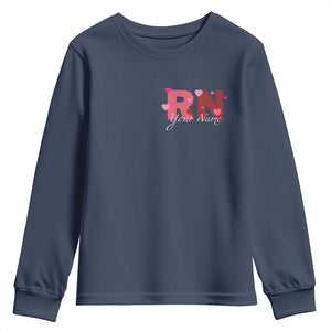 Personalized Registered Nurse Youth Sweatshirt Custom Name Cute Nurse Gift Valentines Day Heart TS10 Navy Print Your Wear