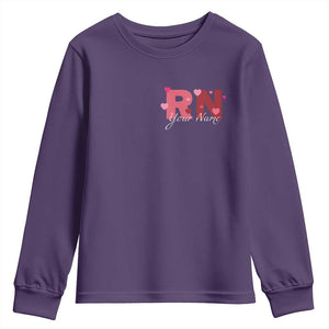 Personalized Registered Nurse Youth Sweatshirt Custom Name Cute Nurse Gift Valentines Day Heart TS10 Purple Print Your Wear