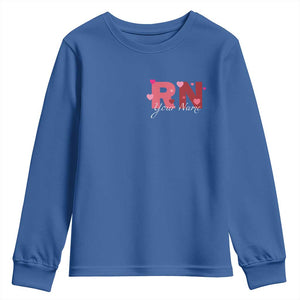 Personalized Registered Nurse Youth Sweatshirt Custom Name Cute Nurse Gift Valentines Day Heart TS10 Royal Blue Print Your Wear