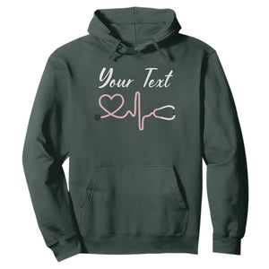 Personalized Nurse Hoodie Custom Name Nurse Gift Heartbeat Valentines Day Heart TS10 Dark Forest Green Print Your Wear