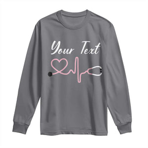 Personalized Nurse Long Sleeve Shirt Custom Name Nurse Gift Heartbeat Valentines Day Heart TS10 Charcoal Print Your Wear