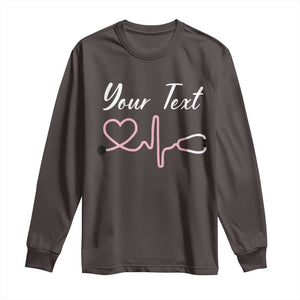 Personalized Nurse Long Sleeve Shirt Custom Name Nurse Gift Heartbeat Valentines Day Heart TS10 Dark Chocolate Print Your Wear