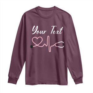 Personalized Nurse Long Sleeve Shirt Custom Name Nurse Gift Heartbeat Valentines Day Heart TS10 Maroon Print Your Wear