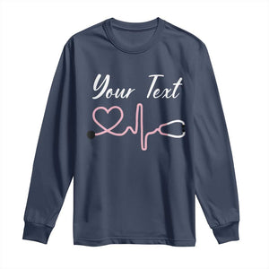 Personalized Nurse Long Sleeve Shirt Custom Name Nurse Gift Heartbeat Valentines Day Heart TS10 Navy Print Your Wear