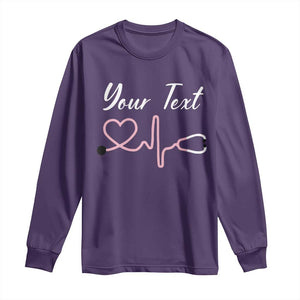 Personalized Nurse Long Sleeve Shirt Custom Name Nurse Gift Heartbeat Valentines Day Heart TS10 Purple Print Your Wear