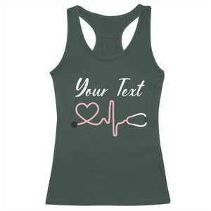 Personalized Nurse Racerback Tank Top Custom Name Nurse Gift Heartbeat Valentines Day Heart TS10 Dark Forest Green Print Your Wear