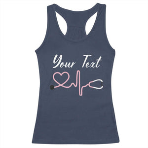 Personalized Nurse Racerback Tank Top Custom Name Nurse Gift Heartbeat Valentines Day Heart TS10 Navy Print Your Wear