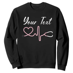 Personalized Nurse Sweatshirt Custom Name Nurse Gift Heartbeat Valentines Day Heart TS10 Black Print Your Wear