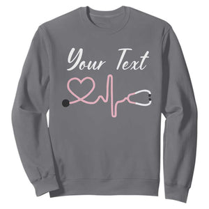 Personalized Nurse Sweatshirt Custom Name Nurse Gift Heartbeat Valentines Day Heart TS10 Charcoal Print Your Wear