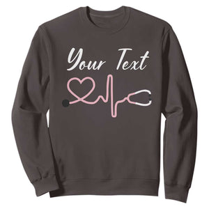 Personalized Nurse Sweatshirt Custom Name Nurse Gift Heartbeat Valentines Day Heart TS10 Dark Chocolate Print Your Wear